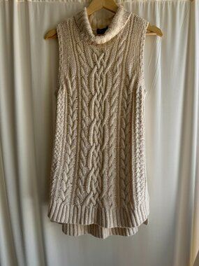 Polo Ralph Lauren Cable Knit Sleeveless Turtleneck Sweater Vest Cream M